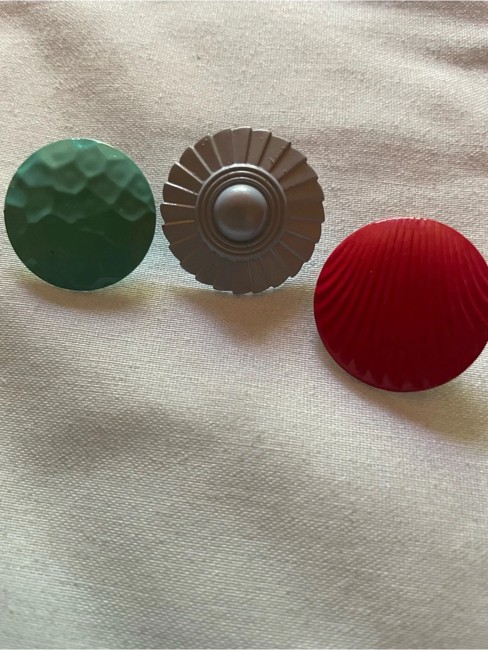 🌸Decorative Button earrings Set - Green, Silver, Red ,Set of 3!🌸